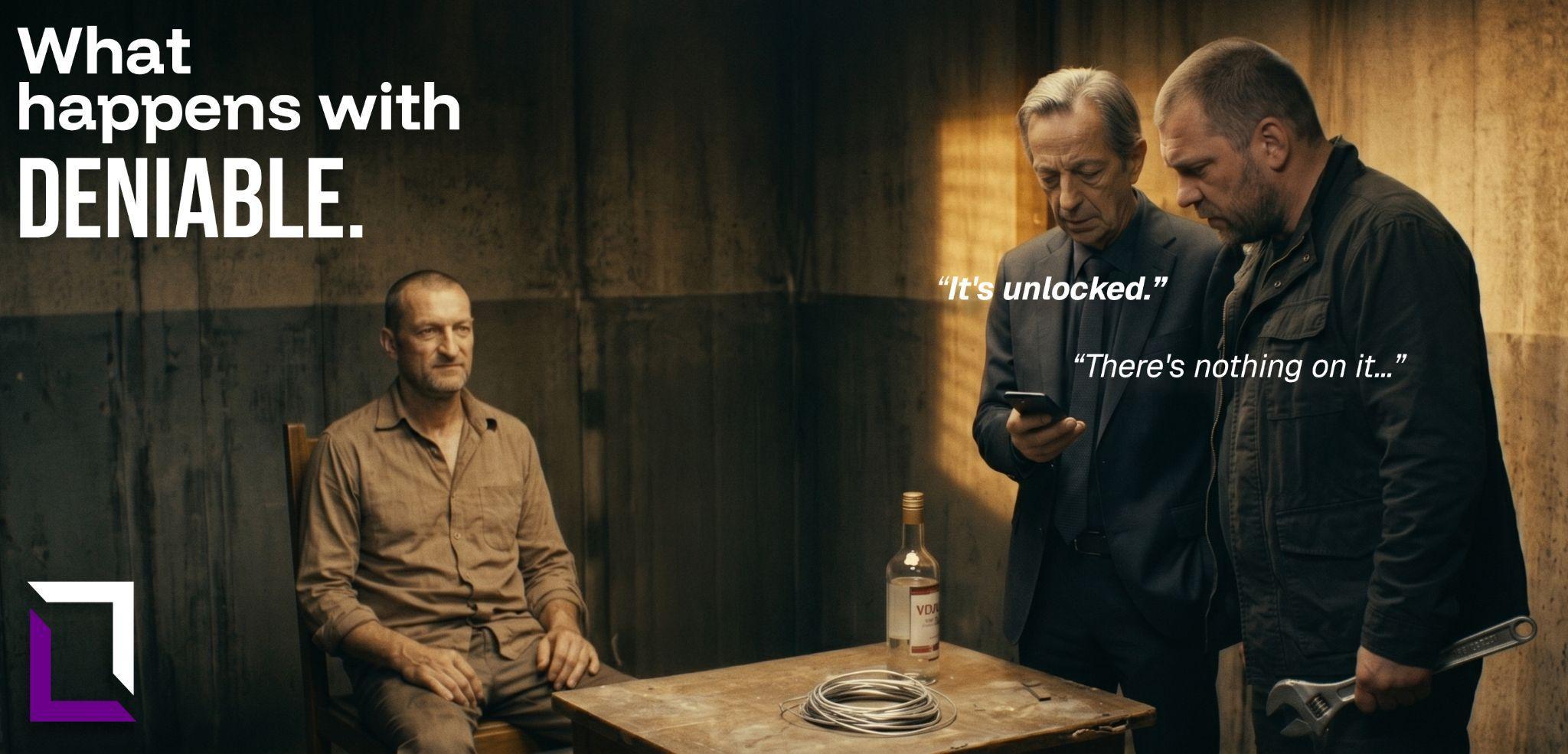 Attackers unlock a phone under a wrench attack and find an ordinary, empty-looking device.